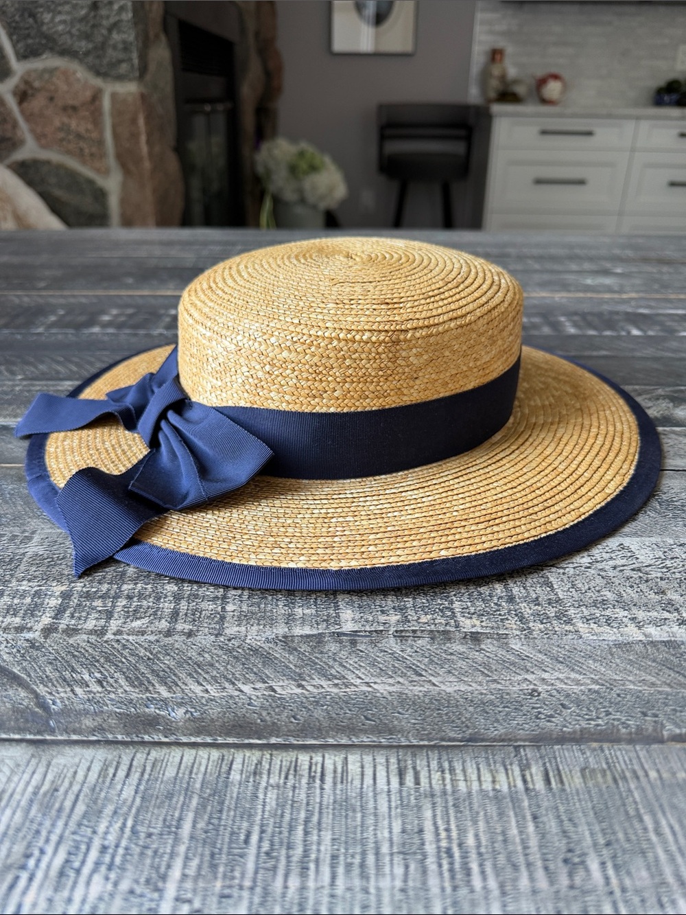 Vintage Laura Ashley Straw Boater Hat